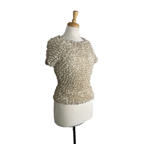 VTG Beige Popcorn Bubble Shirt Womens Small/Medium - Picture 2 of 5